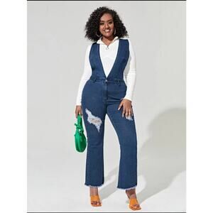 Ripped Raw Hem Denim Jumpsuit- Size 20